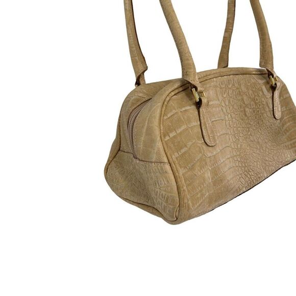 Tanner Italy Vintage Handbag Beige Leather Croc Embossed Shoulder Bag Classic - Picture 4 of 12